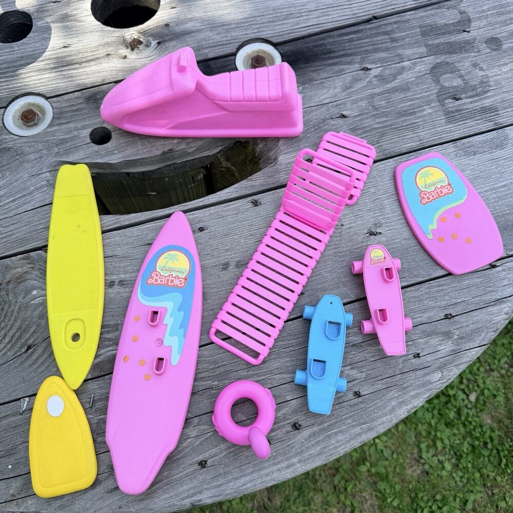 Vintage Barbie Lot Set Jet Ski Surfboards Lounge Chair Skateboards Beach Toys